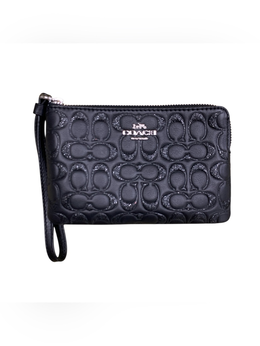 Coach Black Signature Embossed Leather Wristlet